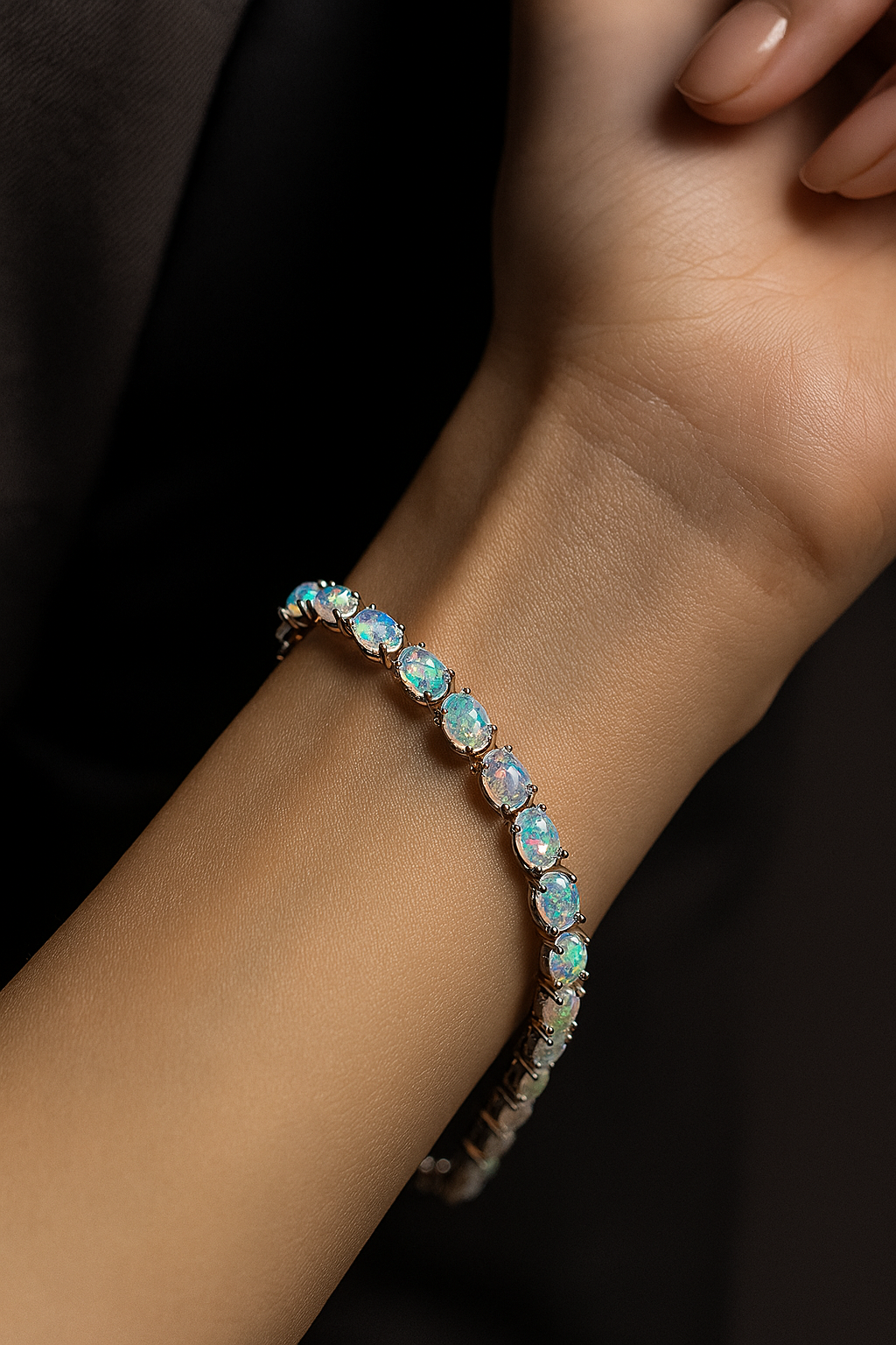 Natural Opal Bracelet – 925 Sterling Silver, Elegant Colorful Glow, Fine Jewelry for Women