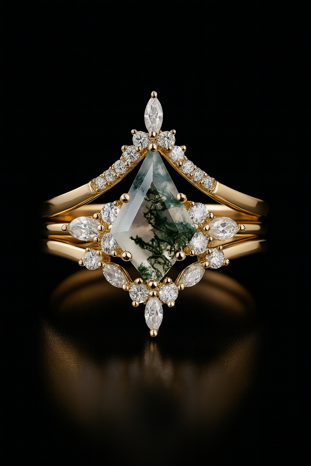 Natural Moss Agate 3-piece stacking ring set