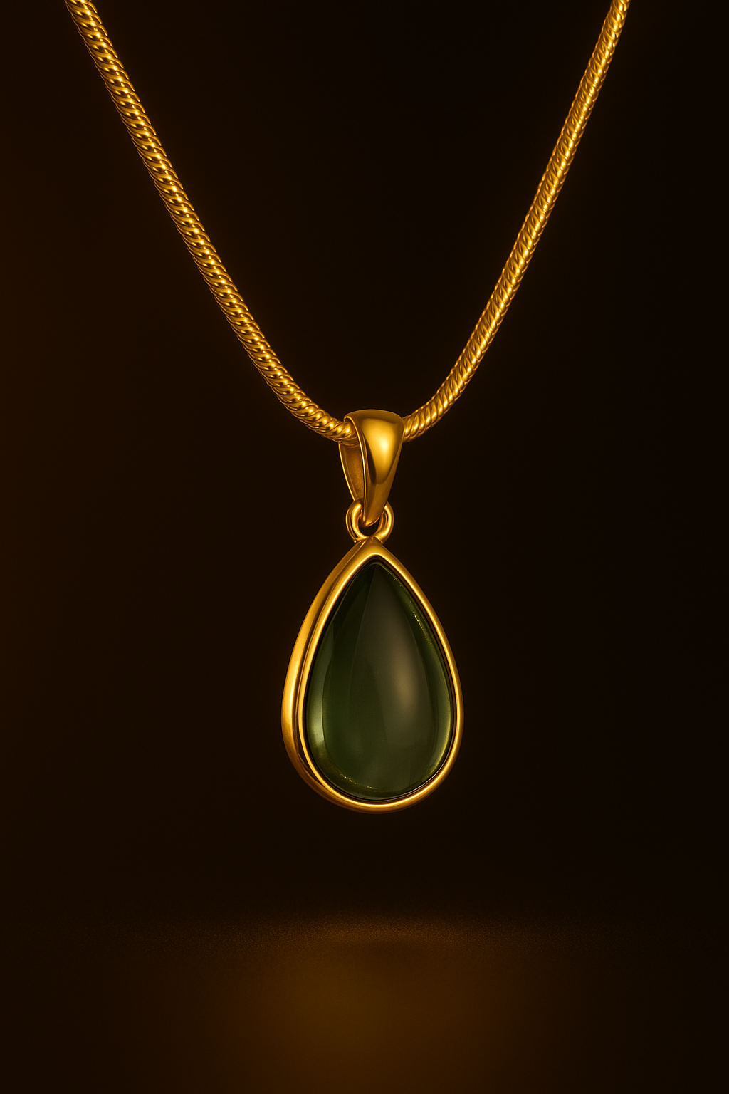 18K Gold Ocean Green Drop Necklace – Elegant Snake Chain Design