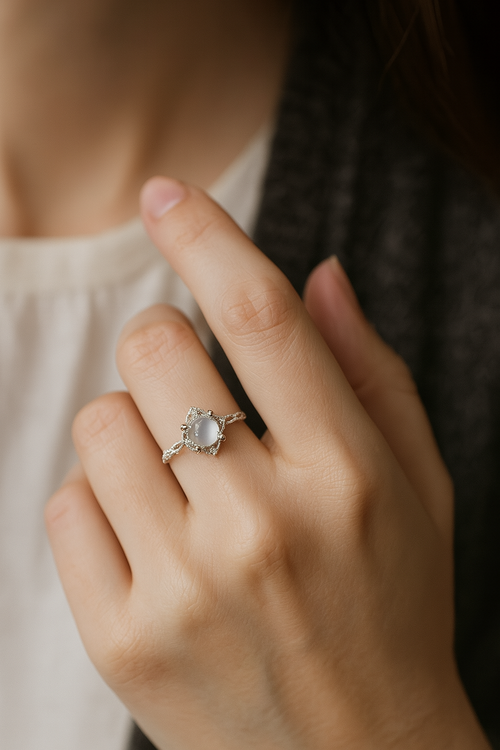 925 Sterling Silver Opal Moonstone Ring – Elegant Glow for Every Occasion