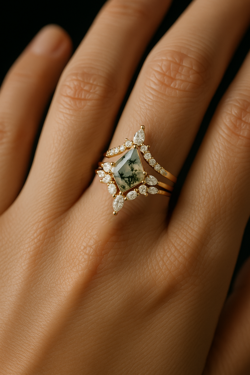 Natural Moss Agate 3-piece stacking ring set