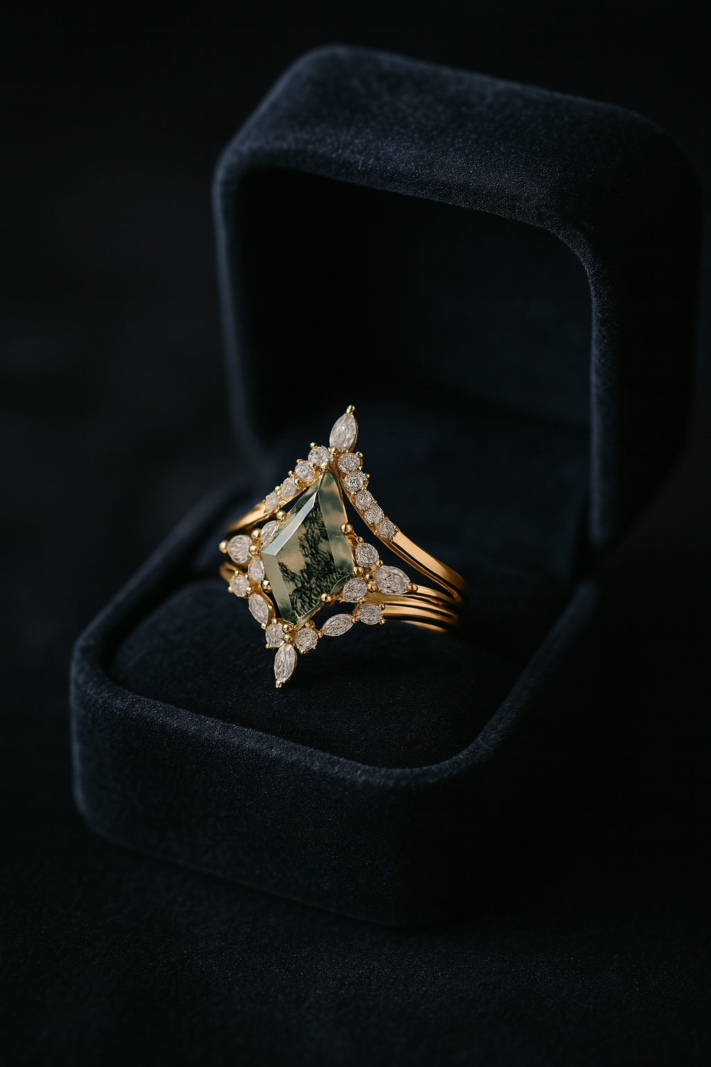 Natural Moss Agate 3-piece stacking ring set