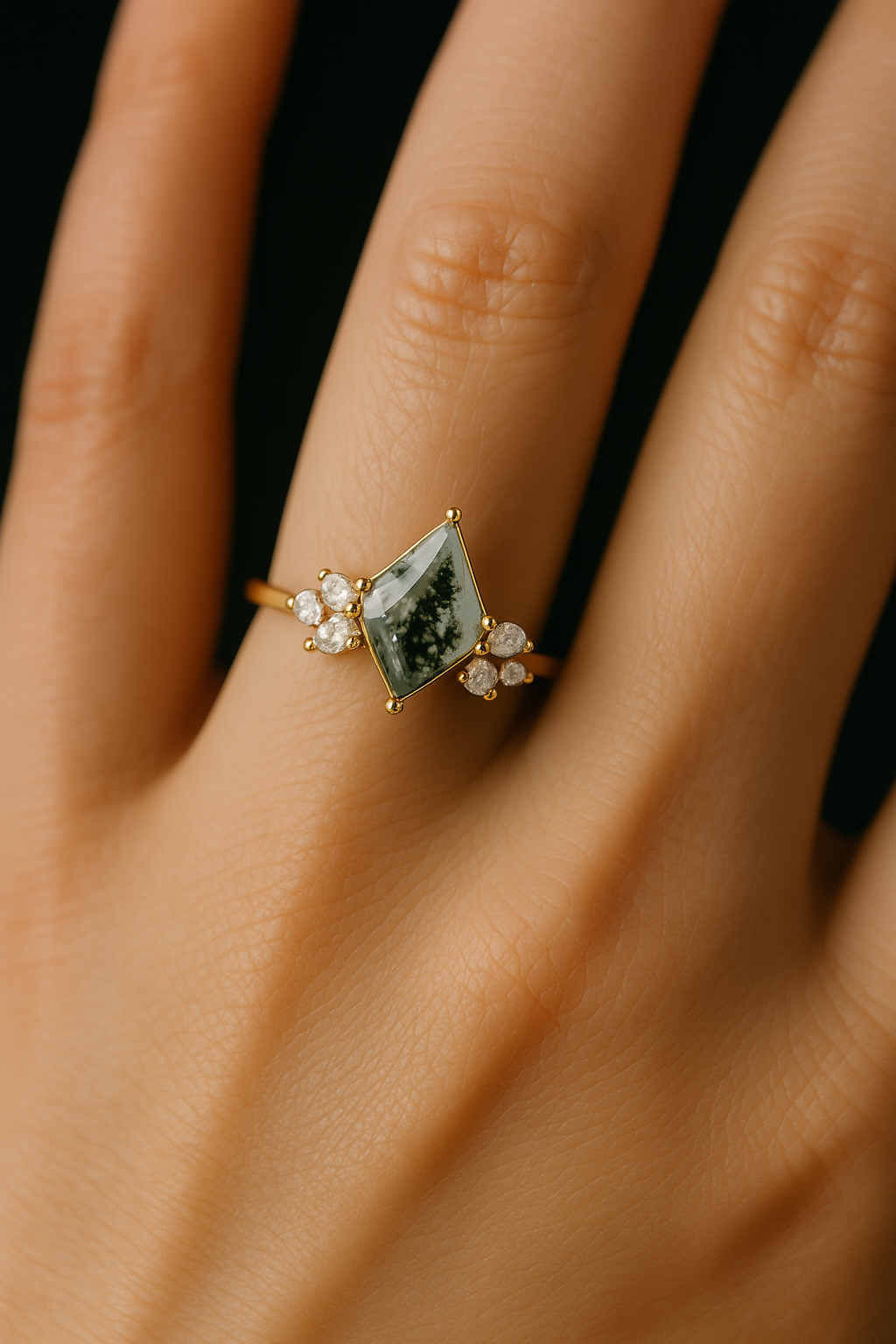 Natural Moss Agate 3-piece stacking ring set