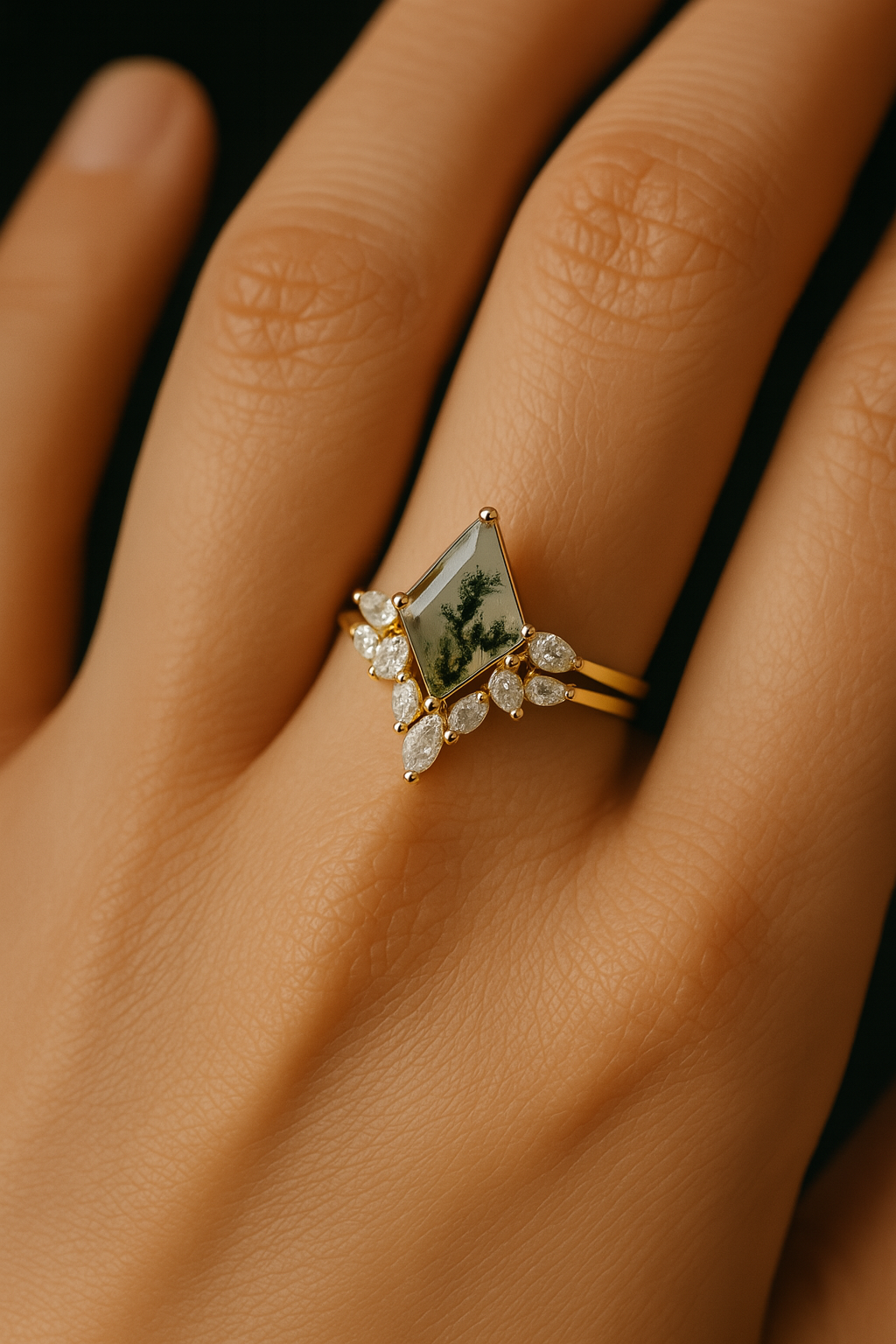 Natural Moss Agate 3-piece stacking ring set