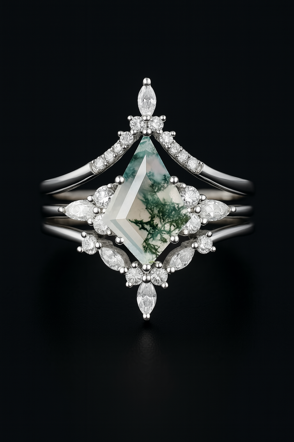 Natural Moss Agate 3-piece stacking ring set