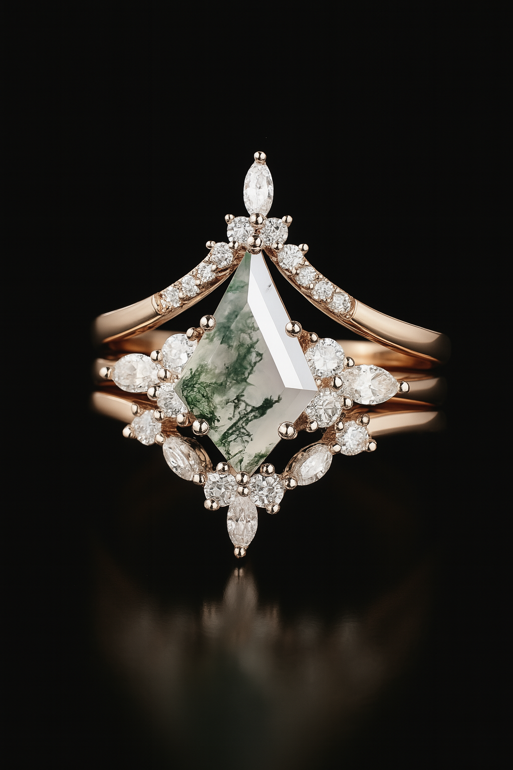 Natural Moss Agate 3-piece stacking ring set